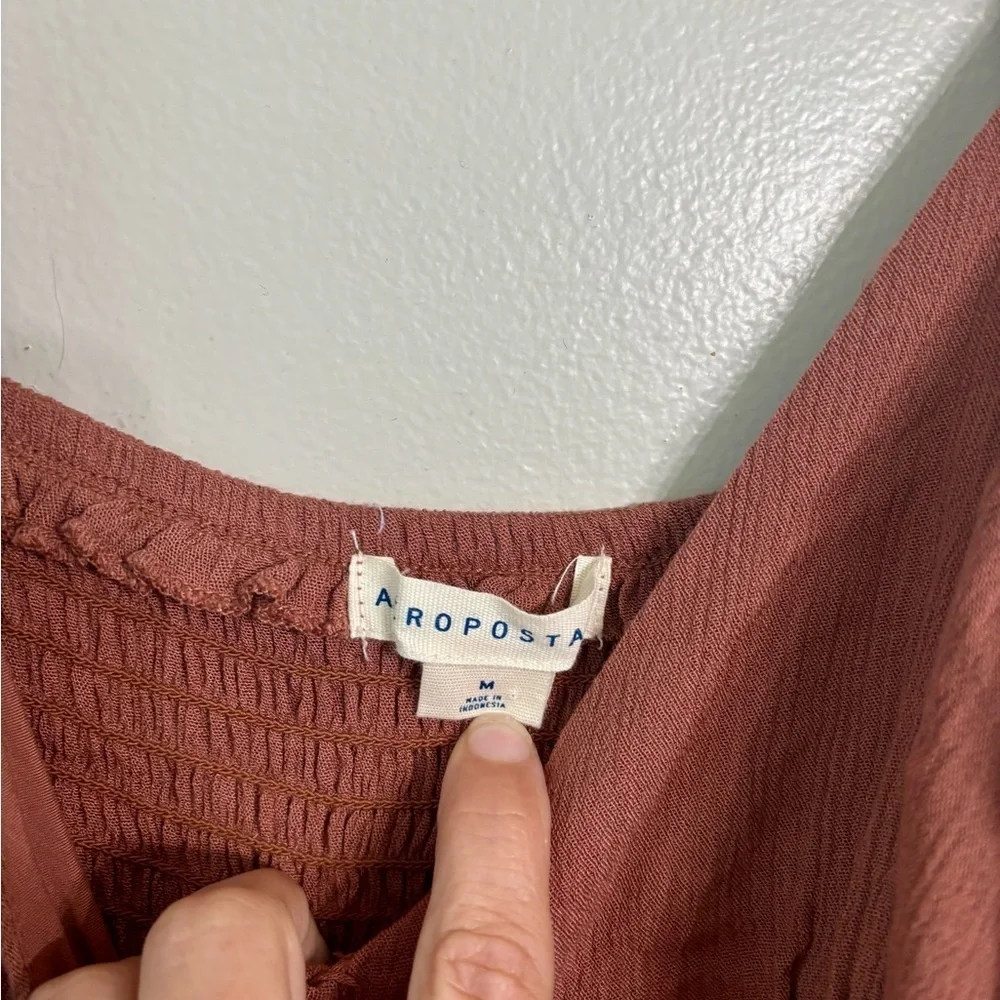 Aeropostale dark terra-cotta Button-Front Midi Dress, Babydoll, Smocking - Picture 4 of 6